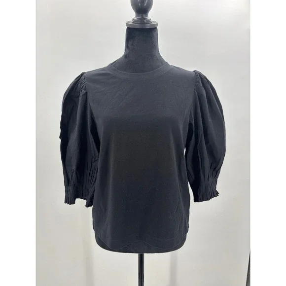 Madewell Black‎ Puff Sleeve Knit Cotton T Shirt Top size M NV971