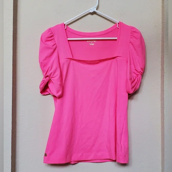 Lilly Pulitzer Bright Pink Blouse with Puff Sleeves.  Size Small