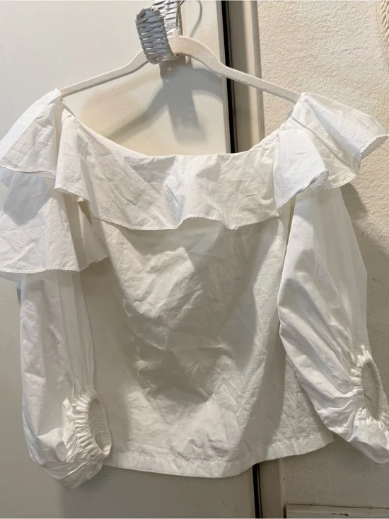 Banana Republic off Shoulder Ruffle Cotton Top - White XS