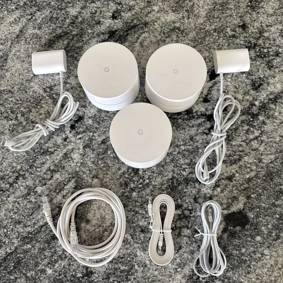 3 Google Wifi AC-1304 First Gen Mesh Home Router White w/ Power & Ethernet Cords
