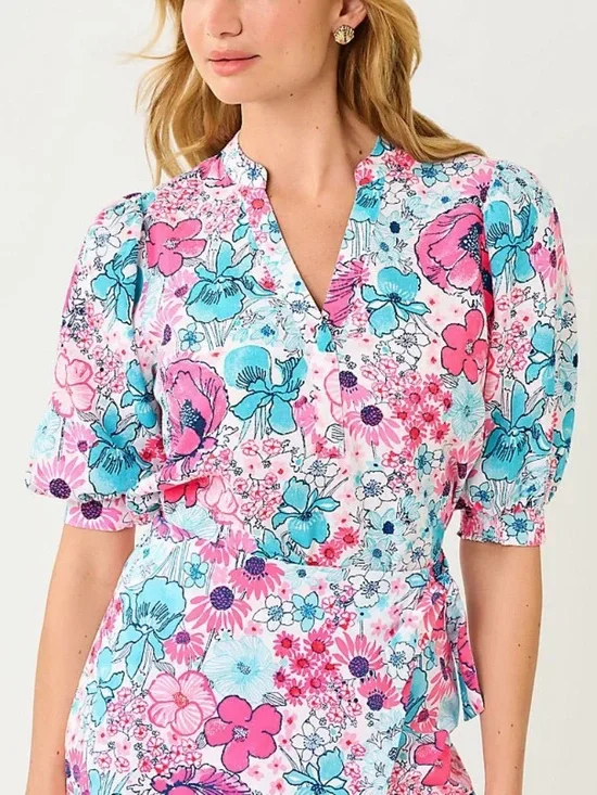 LILLY PULITZER Mialeigh Elbow Sleeve Linen Top - Resort White In All Her Glory 4