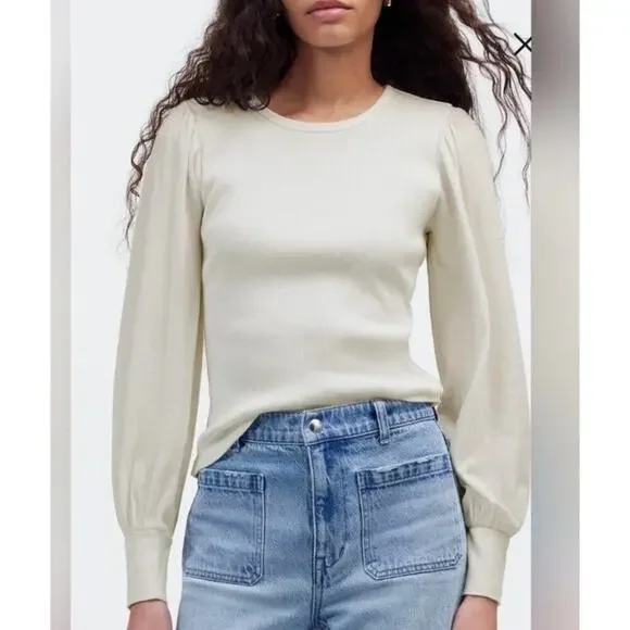 Madewell Brushed Puff Sleeve Top Woman Size Large CR