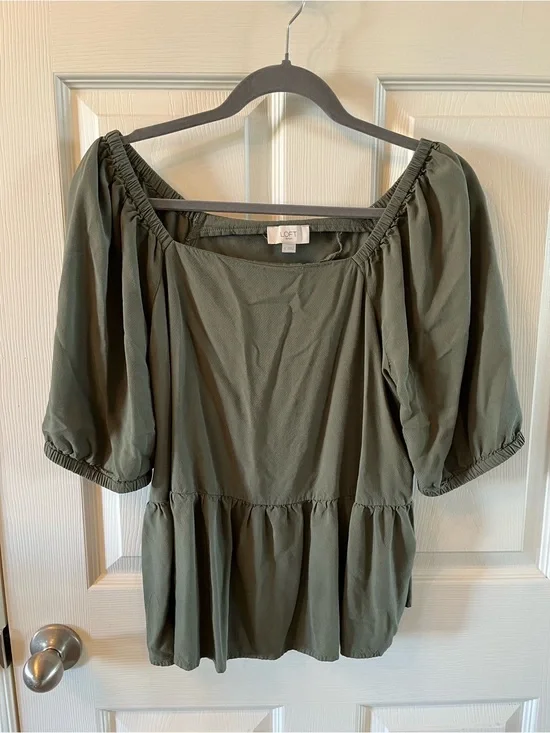 LOFT Olive Green Cottagecore Boho Peasant Blouse, Large