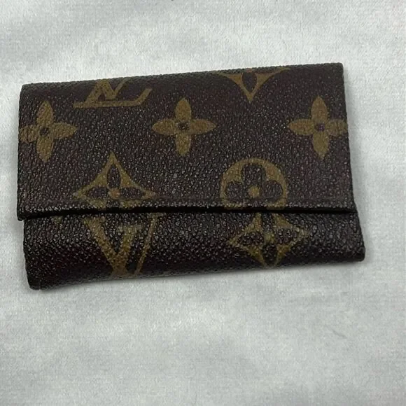 Louis Vuitton Vintage Logo Coated Canvas Key Coin Case Wallet Snap Hooks Zipper