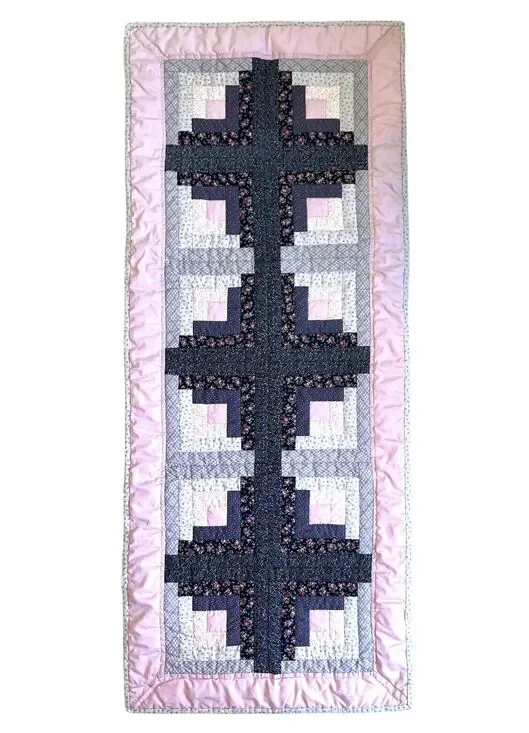 Hand Made Quilted Table Runner Log Cabin Pastel Floral Topper Mat ~ 20