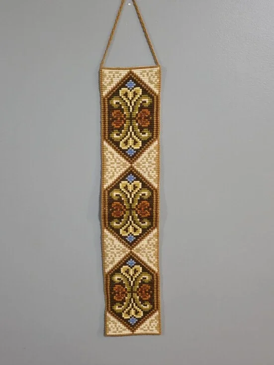 Handcrafted Vintage 60s Brown and Cream Wall Hanging