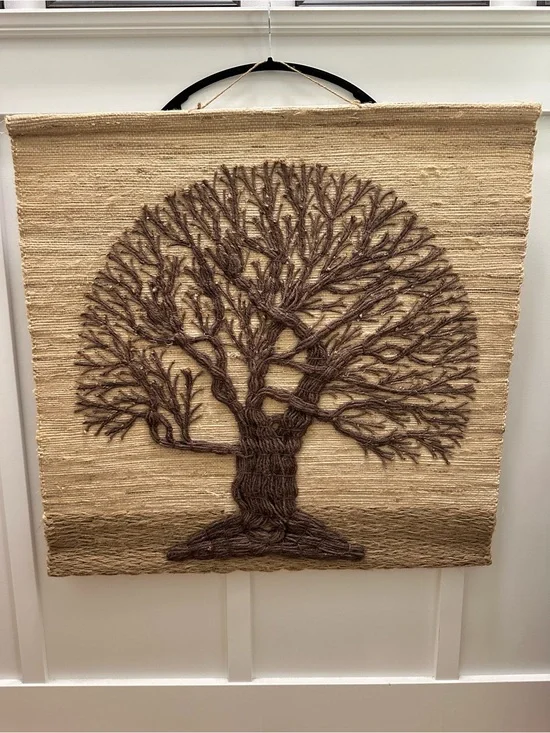 Vintage Jute Tree of Life Handwoven Brown Tree Wall Hanging about 36 x 36 inches
