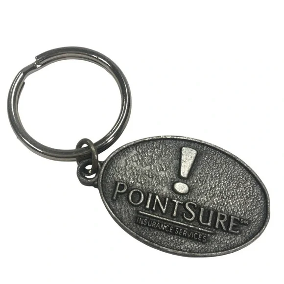 Vintage Pointsure Insurance Services Metal Keychain Lighthouse Logo Silver Tone
