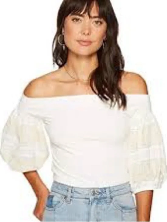 Free People White Off-Shoulder Puff-Sleeve Top