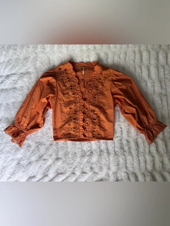 Free People | Orange Lace Blouse