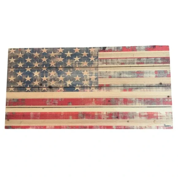 Signed Parvez Taj Wooden U.S. Flag Art Patriotic SZ: 31