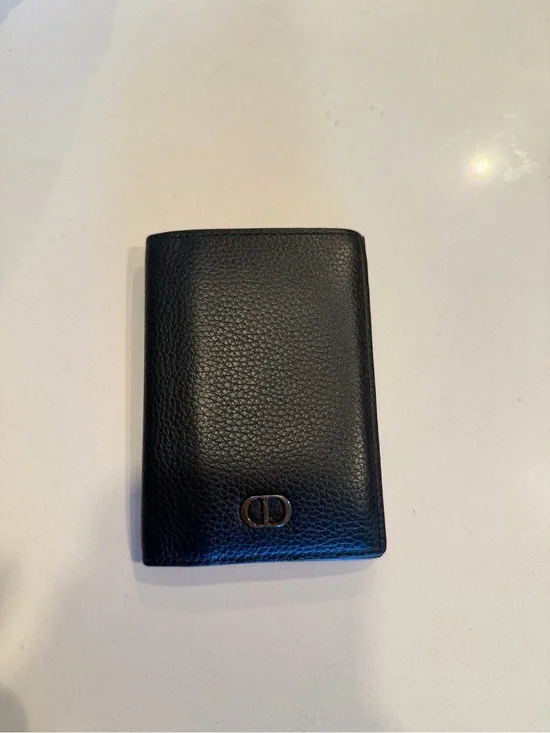 Dior Men's Black Leather Card Holder with Branded Detail