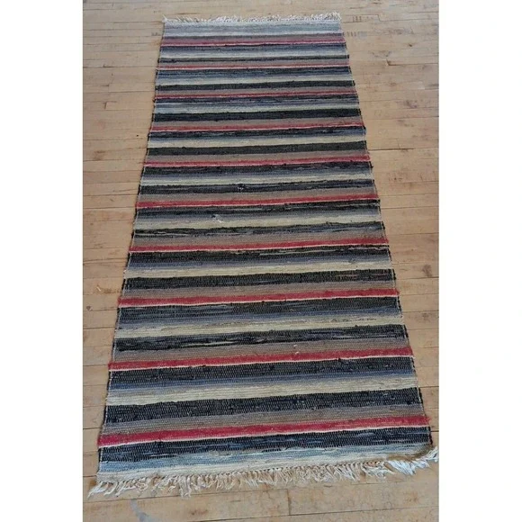 Antique Imported Swedish Hand Made‎ Rag Rug Runner (31.5