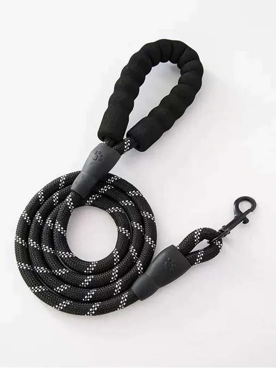 Black Reflective Rope Dog Leash with Padded Handle