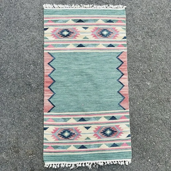 Southwestern Aztec Woven Cotton Accent Rug Boho Fringe Tribal 2x4
