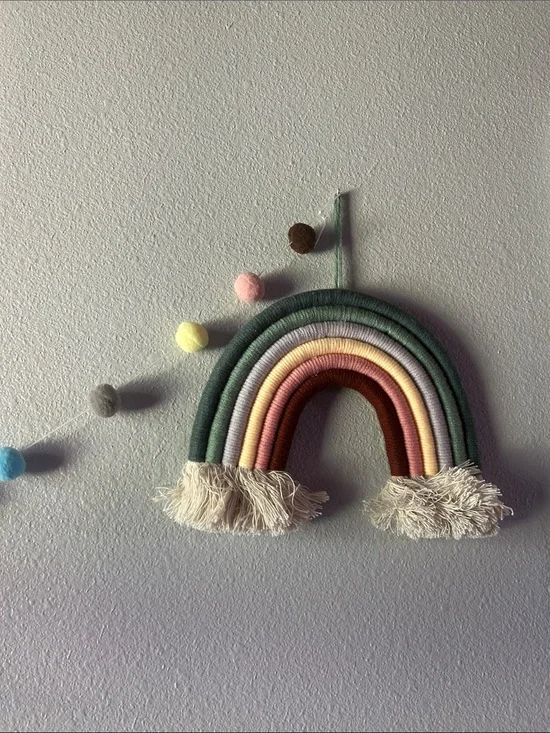 Boho Macrame Rainbow Wall Hanging & PomPom Garland