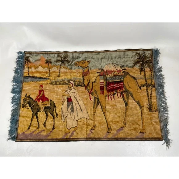 Vintage Desert Tapestry Camel Donkey Travelers Wall Hanging 40x24.5
