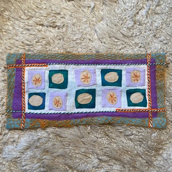 Hand Crafted Teal Purple Cream Embroidered Wall Tapestry