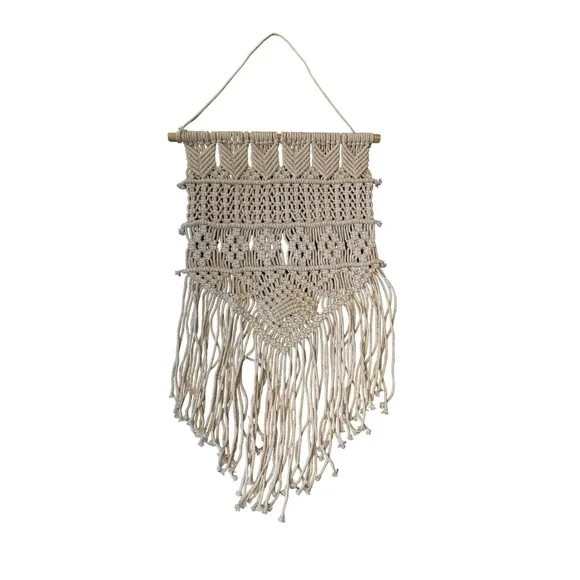 Cream Macrame Wall Hanging Hand‎ Knotted Fringed Edge