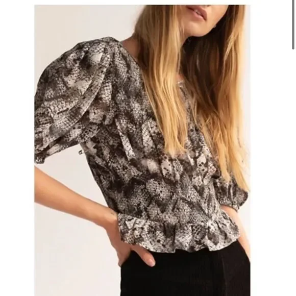 NWT Free People Xoxo Blouse in Gray & a few Brown Leopard