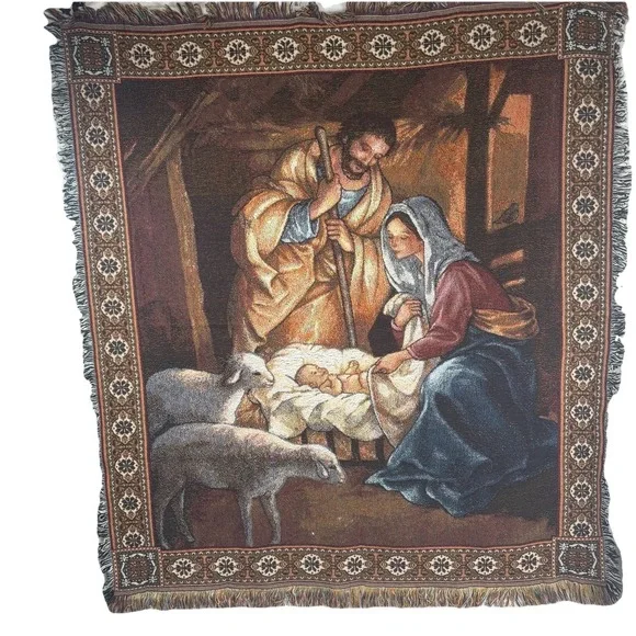 VTG American Weavers Woven Throw Blanket Wall‎ Hanging Tapestry Christian Jesus