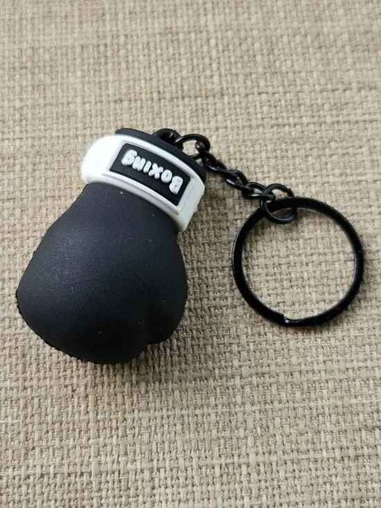 Boxing Glove Keys Holder Black/White Rubber Glove Keychain Key Ring New