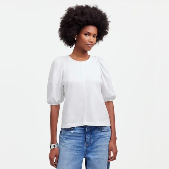 NWT Madewell Classic White Puff-Sleeve Tee Womens Size‎ XS