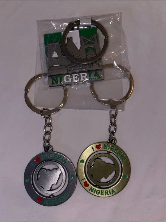 I Love Nigeria Round Metal Keychain - Green Accents