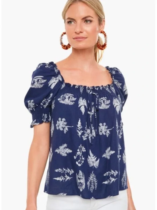 Tuckernuck Pomander Place Blue White Floral Tie Beaufort Botanical Blouse