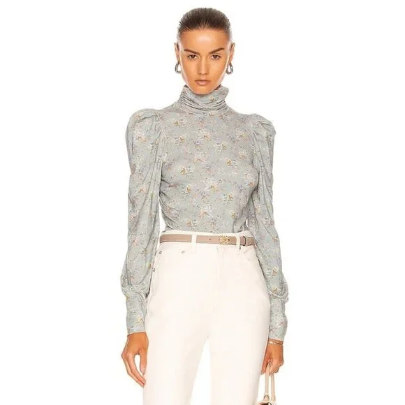 LoveShackFancy Vienna Turtleneck Top in Sky Gray