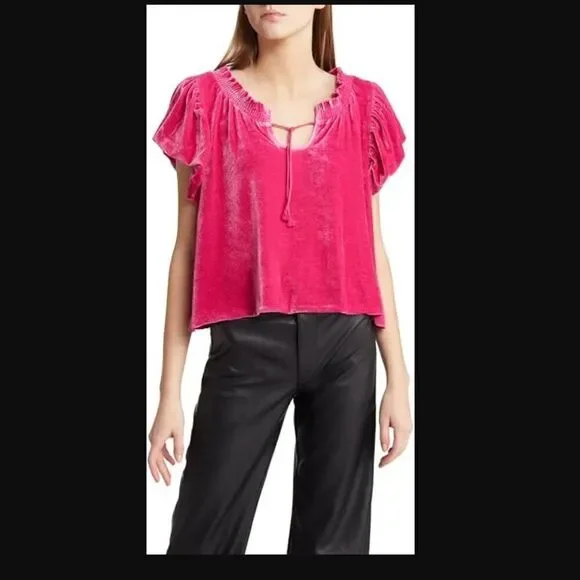 NWT Free People Terese Velvet Top in Pink Phenom | size XS