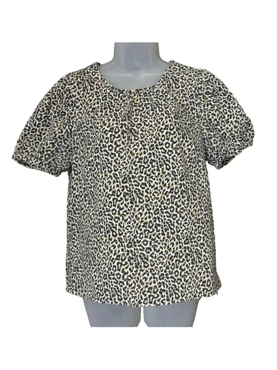 J. Crew Women's Leopard Print Puff Sleeve Cotton Top Size M