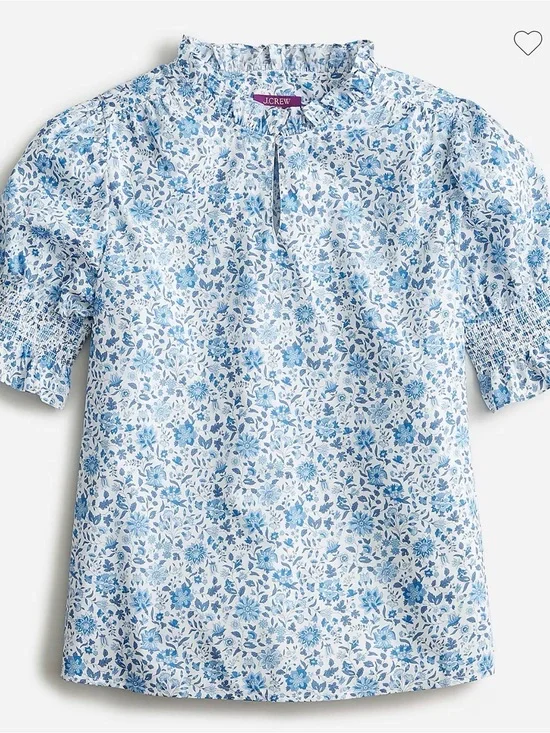 J. Crew Ruffleneck Keyhole Top in Liberty Grace Emily Bell fabric Cotton Medium
