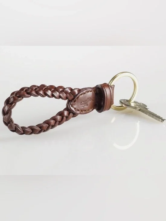 NEW Polo Ralph Lauren BRAIDED LEATHER Key Ring Keychain - BROWN