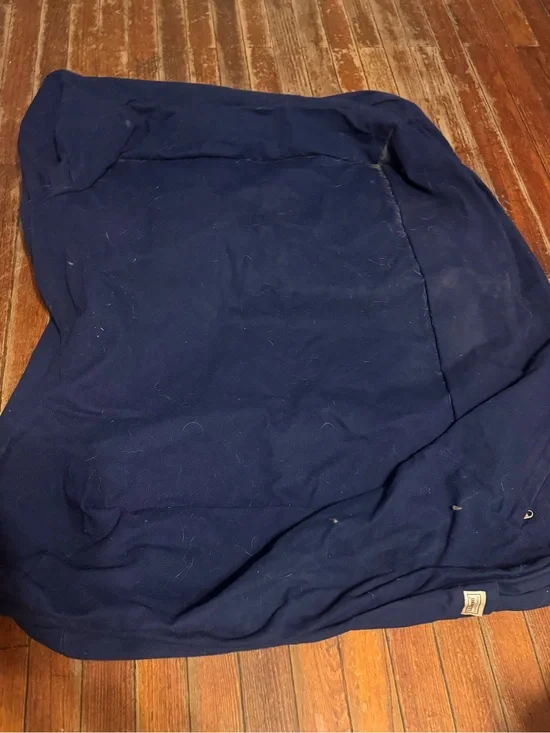 The L.L.Bean blue canvas and denim pet beds feature heavy-duty, cotton-blend
