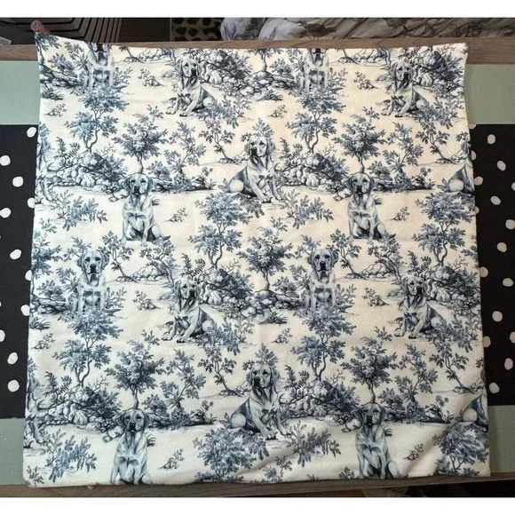 Blue and White French Country Toile Blue Throw Pillow Cover 18x18 Labrador