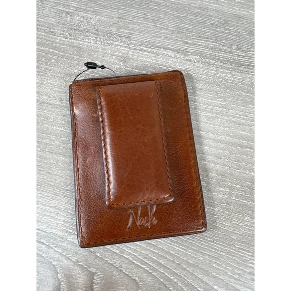 Patricia Nash Mens Tan Genuine Leather Magnetic Money Clip Card Holder Wallet