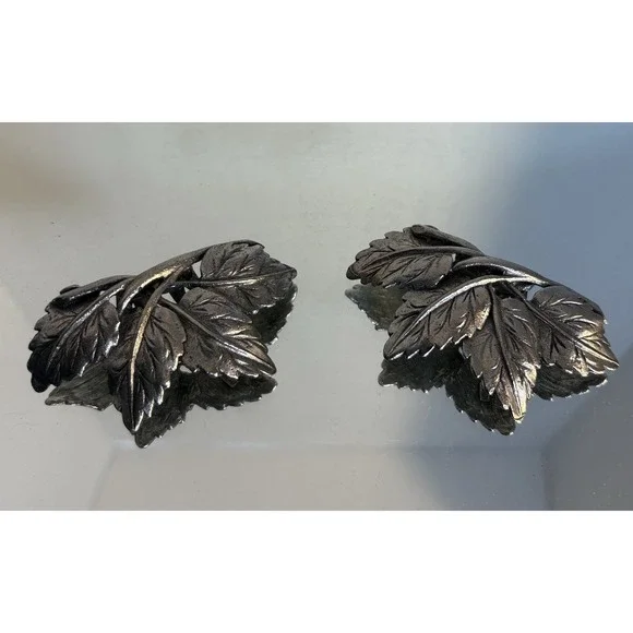 Vintage Musi Dress Shoe Clips Darkened Silver Cut Steel  Leaf 3