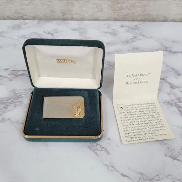 Barlow Vintage Gold Toned Money Clip with Eagle and Original Case