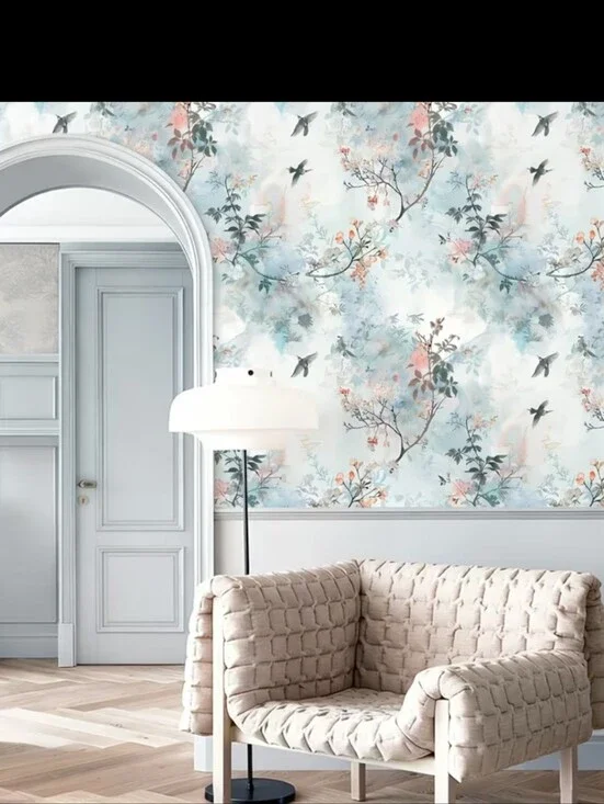 New 2 Rolls Floral Blue and Pink Garden Wallpaper #1565-2506