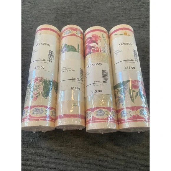 JCPenney Hopewell Wall Border Ivory Floral 5‎ Yards Each 4 Rolls Total 20 Yards