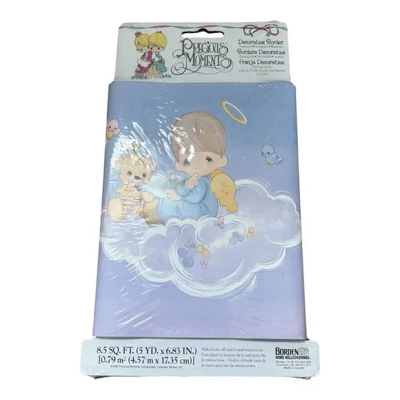 Vintage 1995 Precious Moments Wallpaper Border Angel Teddy Bear Blue 5 YD