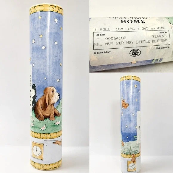 Vintage Laura Ashley UK Hey Diddle Diddle Storybook Nursery Wallpaper Border 32'