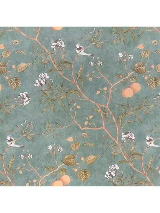 Green Floral Bird Peel Stick Wallpaper Vintage Vinyl Removable Contact Paper