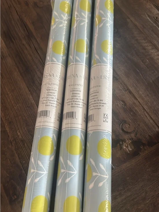 Serena & Lily Aqua and Citrine Blossom Wallpaper Rolls