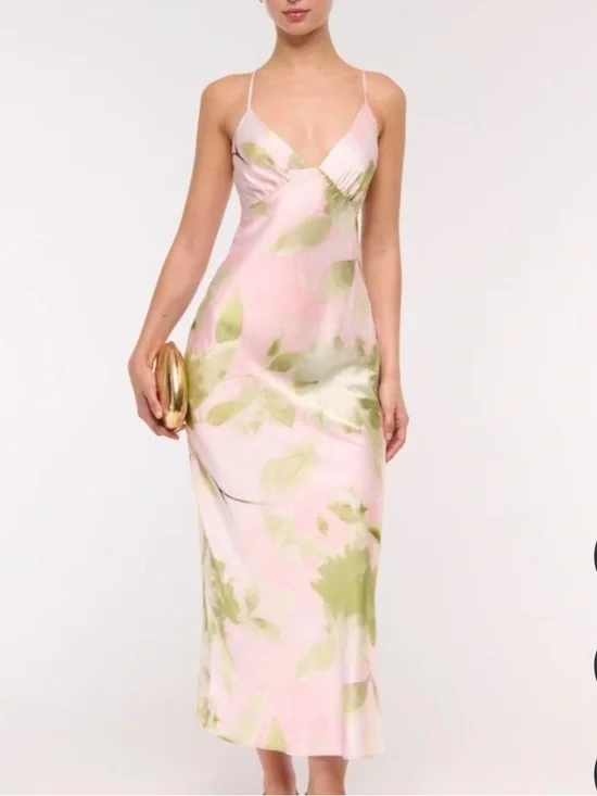 Abercrombie & Fitch Julia Pink and Green Floral Slip Maxi Dress