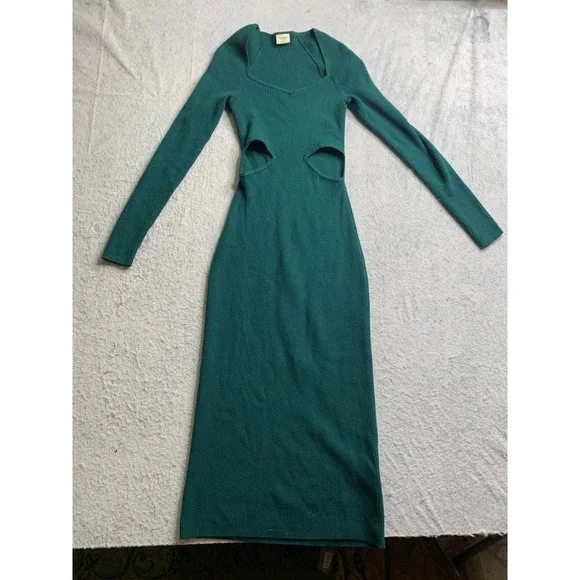 Abercrombie Fitch Ribbed Cutout Long‎ Sleeve sweater Dress Green XSP