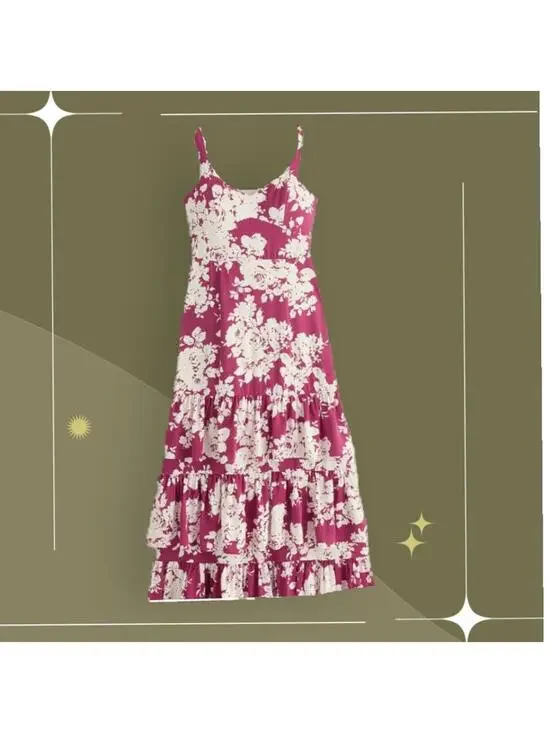 🍋✨ NWT Abercrombie Ruffle Drama Maxi Dress In Pink Rose Floral Size M
