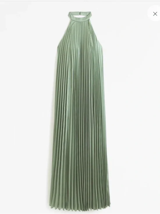 Abercrombie & Fitch Sage Green Pleated Halter Maxi Dress