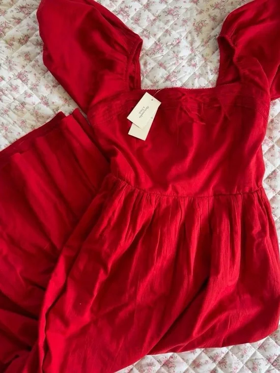 Abercrombie & Fitch Red Puff Sleeve Maxi Dress